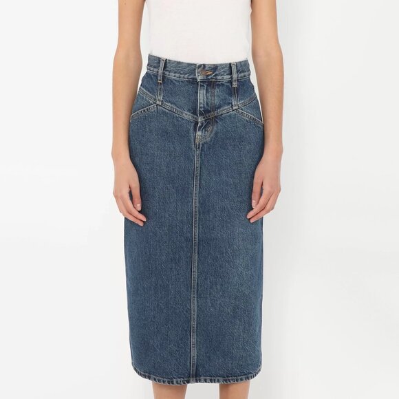 Celine Denim Midi Skirt, size 28. Fits like 27/28 - Picture 3 of 12